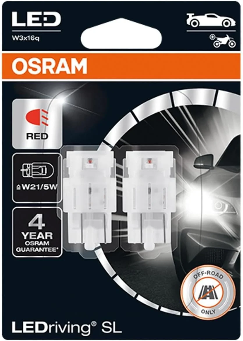 چراغ های سیگنال LEDriving SL اوسرام، ≜ W21/5W، قرمز، LED Retrofit، فقط برای استفاده خارج از جاده، بسته بندی (2 عدد لامپ)