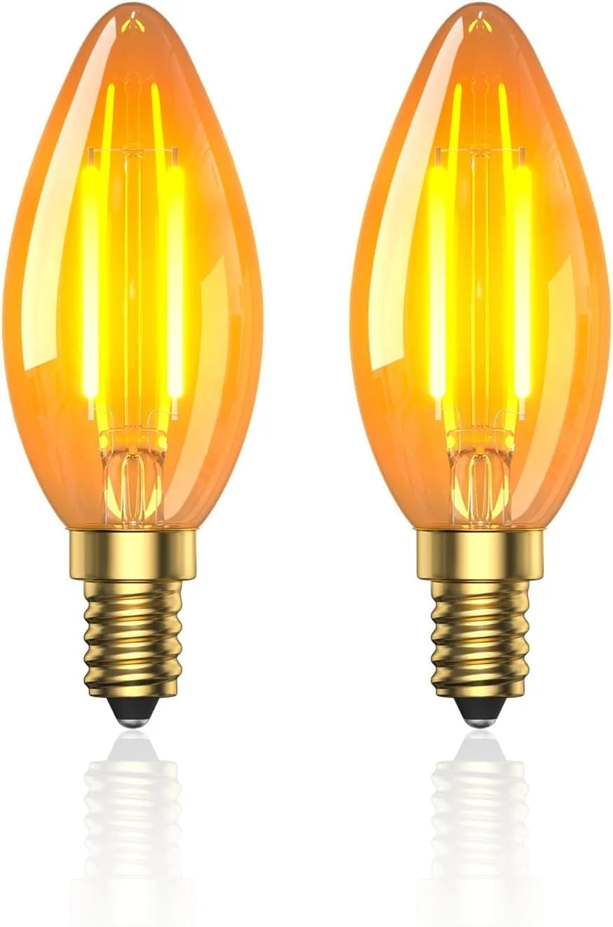 لامپ LED نمکی مدل Lamptobe 2.5W E14، لامپ ادیسونی کوچک شمعی C35، نور گرم سفید 2200K نارنجی کهربایی SES، معادل نور کم 20 وات رشته ای، غیر قابل تنظیم نور، بسته 2 عددی