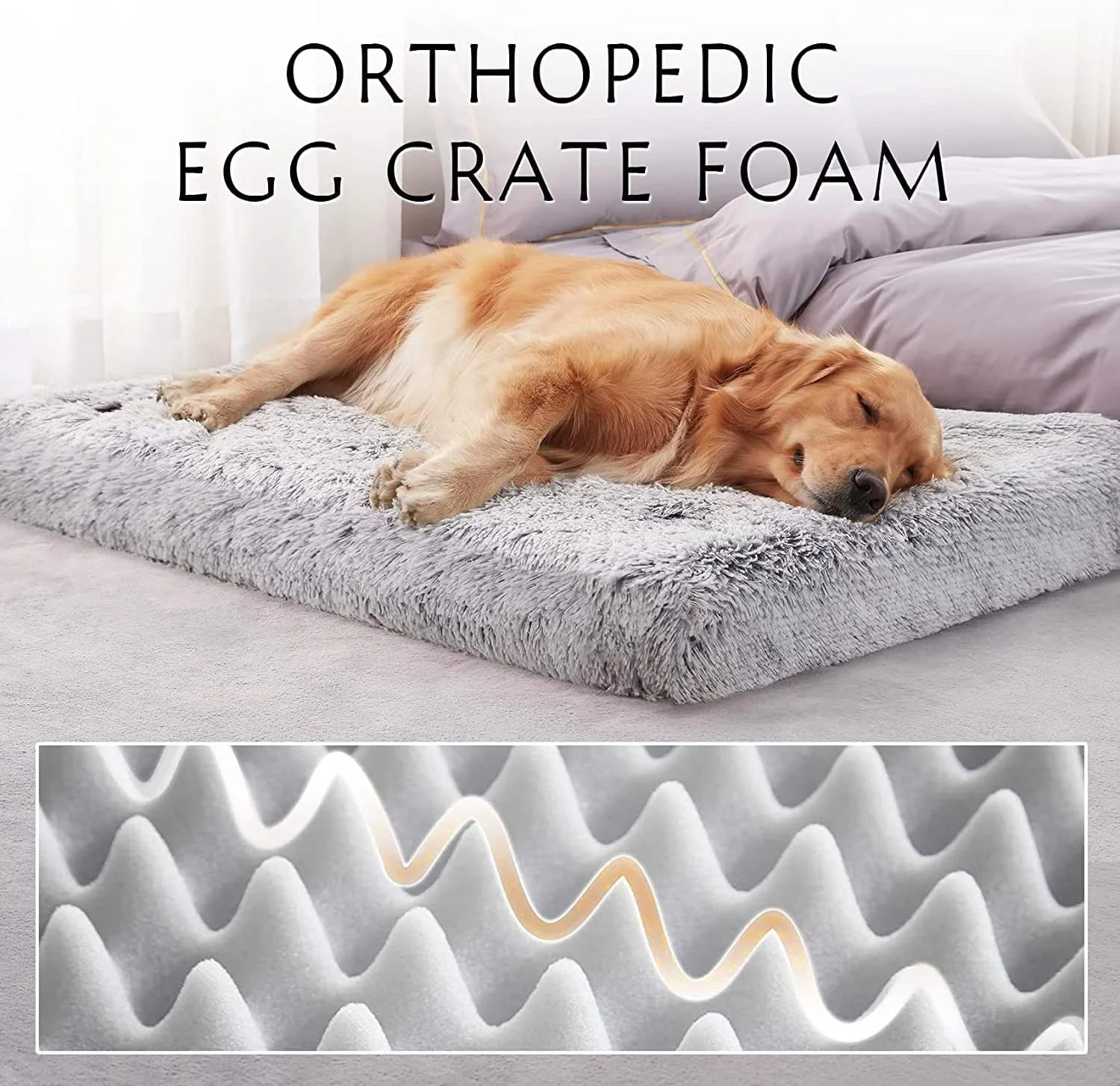 تخت خواب لوکس سگ Skade، تشک ضد آب ارتوپدی حیوانات خانگی با روکش قابل جابجایی و شستشو، تخت خواب ضخیم فوم شانه تخم مرغی با زیره ضد لغزش برای سگ های کوچک، متوسط و بزرگ (بزرگ)