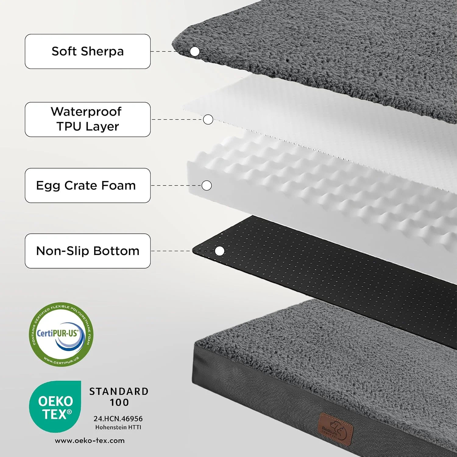 تشک ارتوپدی سگ Bedsure با کوسن جداشدنی - تشک بزرگ سگ، 91 x 69 x 7.5 سانتی متر، تخت فوم با روکش مخمل خواب دار، تشک قابل شستشو، خاکستری