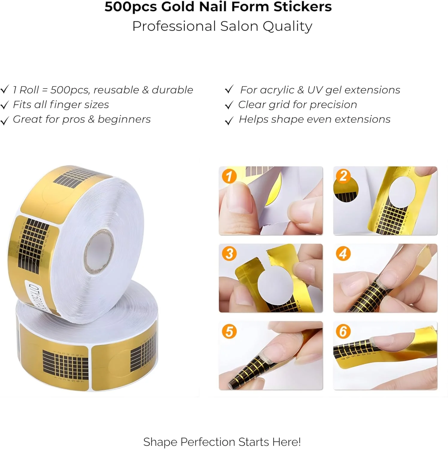 رول فرم ناخن طلایی حرفه ای امیرات 500 عددی - راهنمای اکستنشن خود چسب برای استفاده با اکریلیک، ژل و پلی ژل - کاغذ بادوام با مقیاس واضح برای استفاده در سالن و منزل رول فرم ناخن طلایی حرفه ای امیرات 500 عددی - راهنمای اکستنشن خود چسب برای استفاده با اکریلیک، ژل و پلی ژل - کاغذ بادوام با مقیاس واضح برای استفاده در سالن و منزل