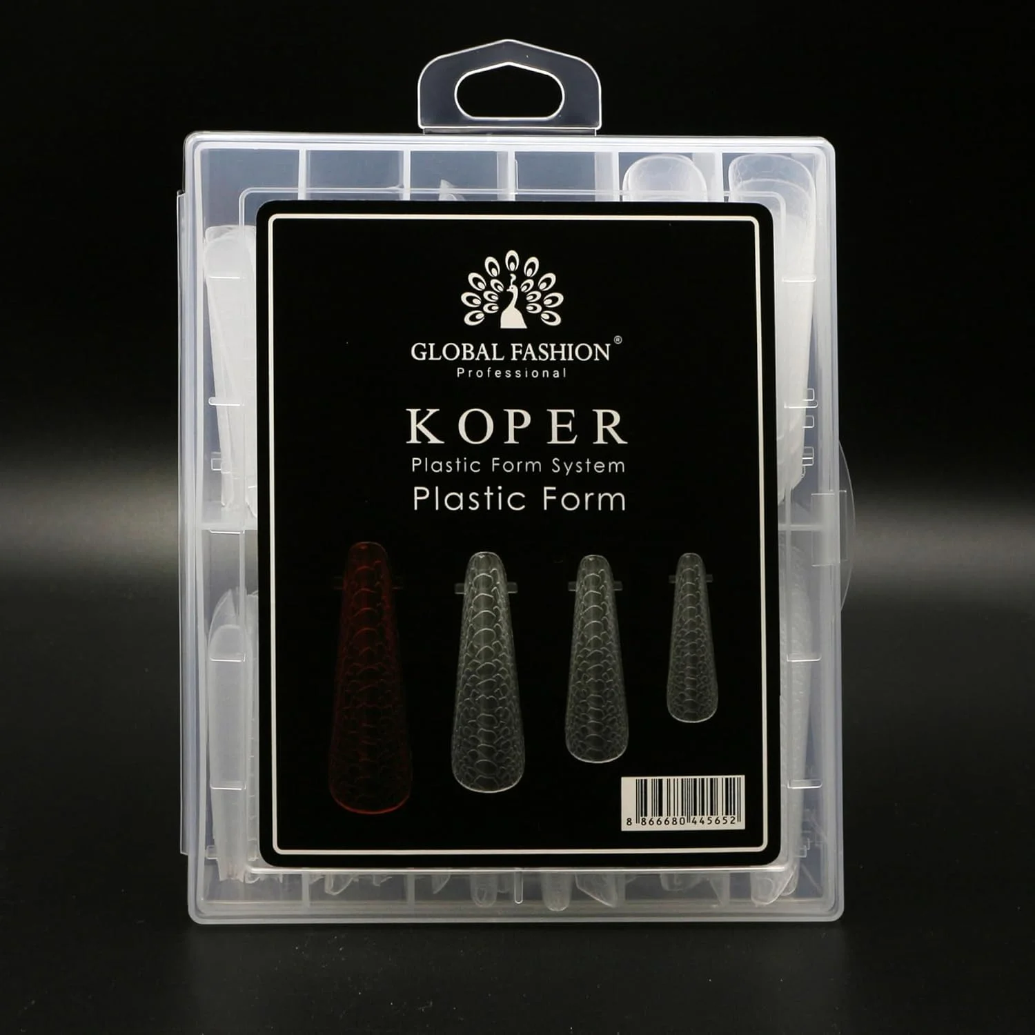 قالب های دوگانه ناخن گلوبال فشن - 120 عدد در 12 سایز، قالب های اکستنشن ناخن شفاف و قابل استفاده مجدد برای پلی ژل و بیلدر ژل، شبکه حکاکی شده شماره دار، شکل استیلتو C-Curve با جعبه نگهداری (مربعی، شفاف)