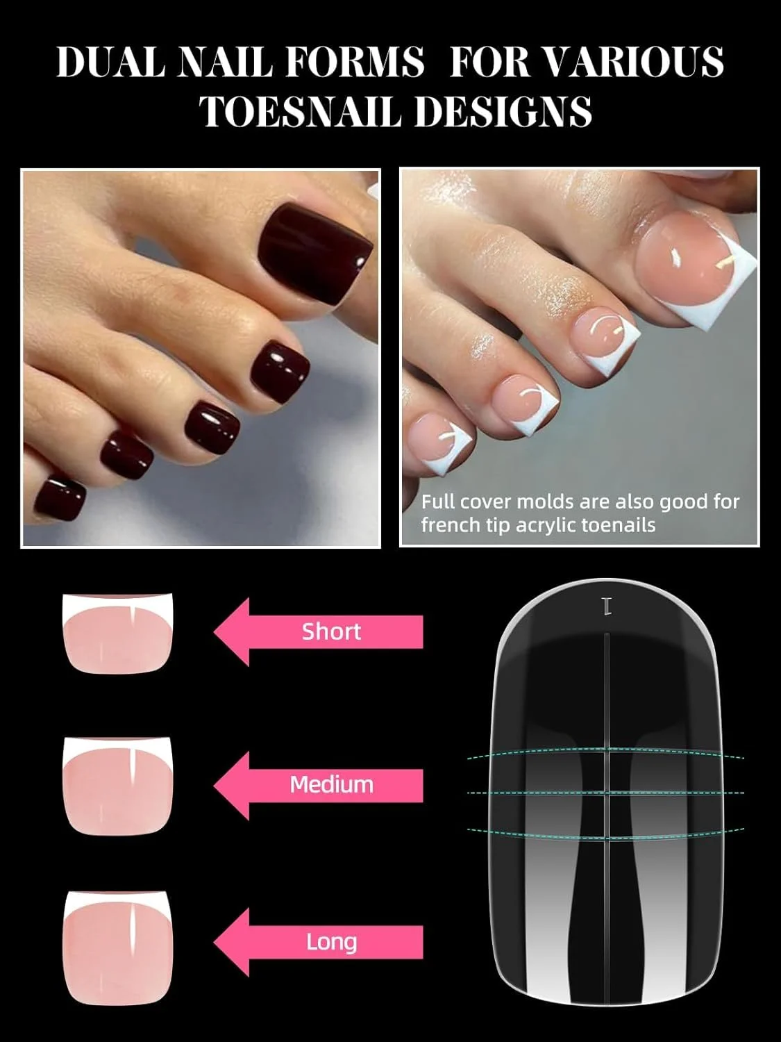 300 عدد قالب ناخن پا برای ژل اکستنشن پلی، قالب های ناخن پا Kalolary قابل استفاده مجدد پوشش کامل برای نوک فرانسوی ناخن های اکریلیک پدیکور برای سالن و DIY در خانه 15 سایز