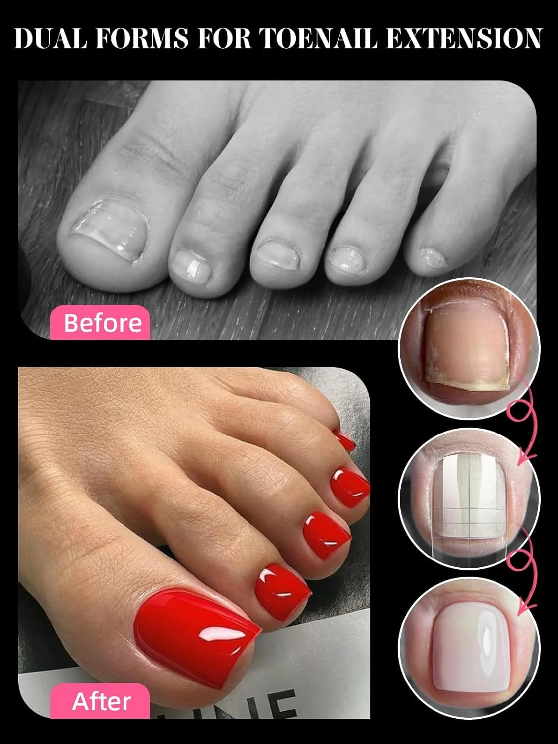 300 عدد قالب ناخن پا برای ژل اکستنشن پلی، قالب های ناخن پا Kalolary قابل استفاده مجدد پوشش کامل برای نوک فرانسوی ناخن های اکریلیک پدیکور برای سالن و DIY در خانه 15 سایز