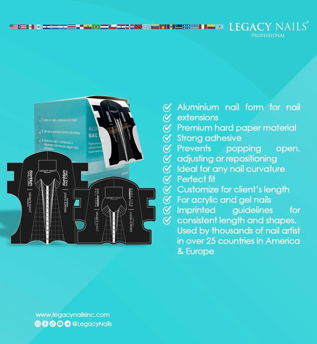 فرم های آلومینیومی طراحی ناخن 300 عددی Legacy Nails - تیپ های اکستنشن ناخن - فرم های ناخن برای ناخن های اکریلیک و ژل UV - خط شماره برای طول دقیق ناخن - مقیاس بسیار بزرگ.