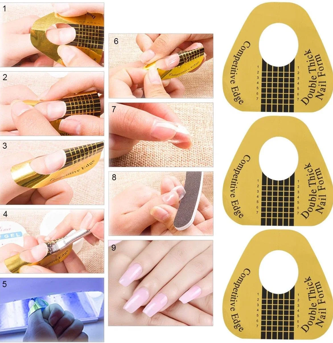 500 عدد فرم ناخن بلند OSYA برای ناخن های اکریلیک، فرم های ضخیم اکستنشن ناخن، فرم های کاغذی ناخن اکریلیک برای ناخن ژلی، استیکرهای فرم دهنده ناخن با شماره های مشخص شده