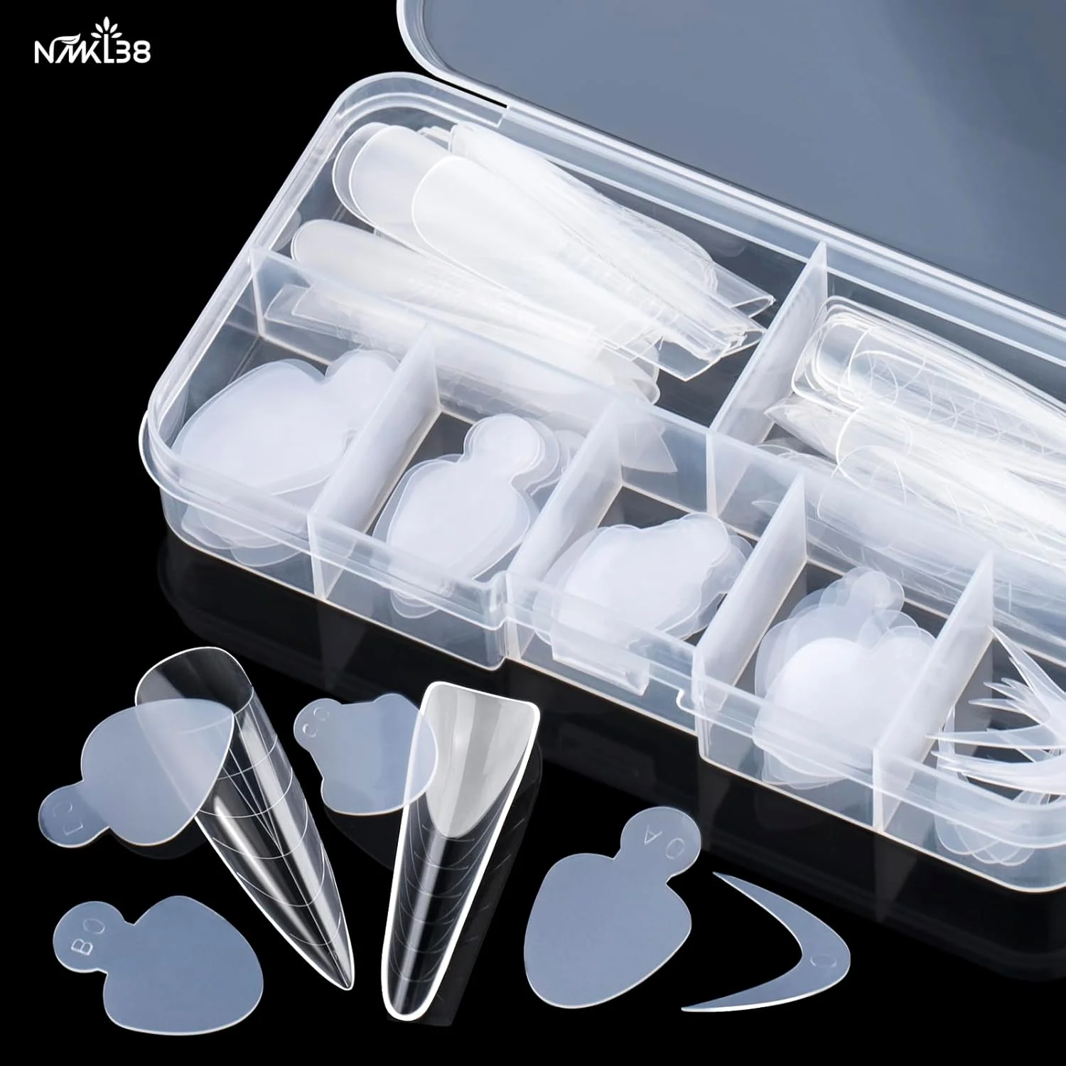 NMKL38 108 عدد قالب دوگانه ناخن، استیکر سیلیکونی فرنچ، فرم آکواریومی اکریلیک، تیپ ناخن قابل استفاده مجدد، قالب های اکستنشن، ابزار مانیکور