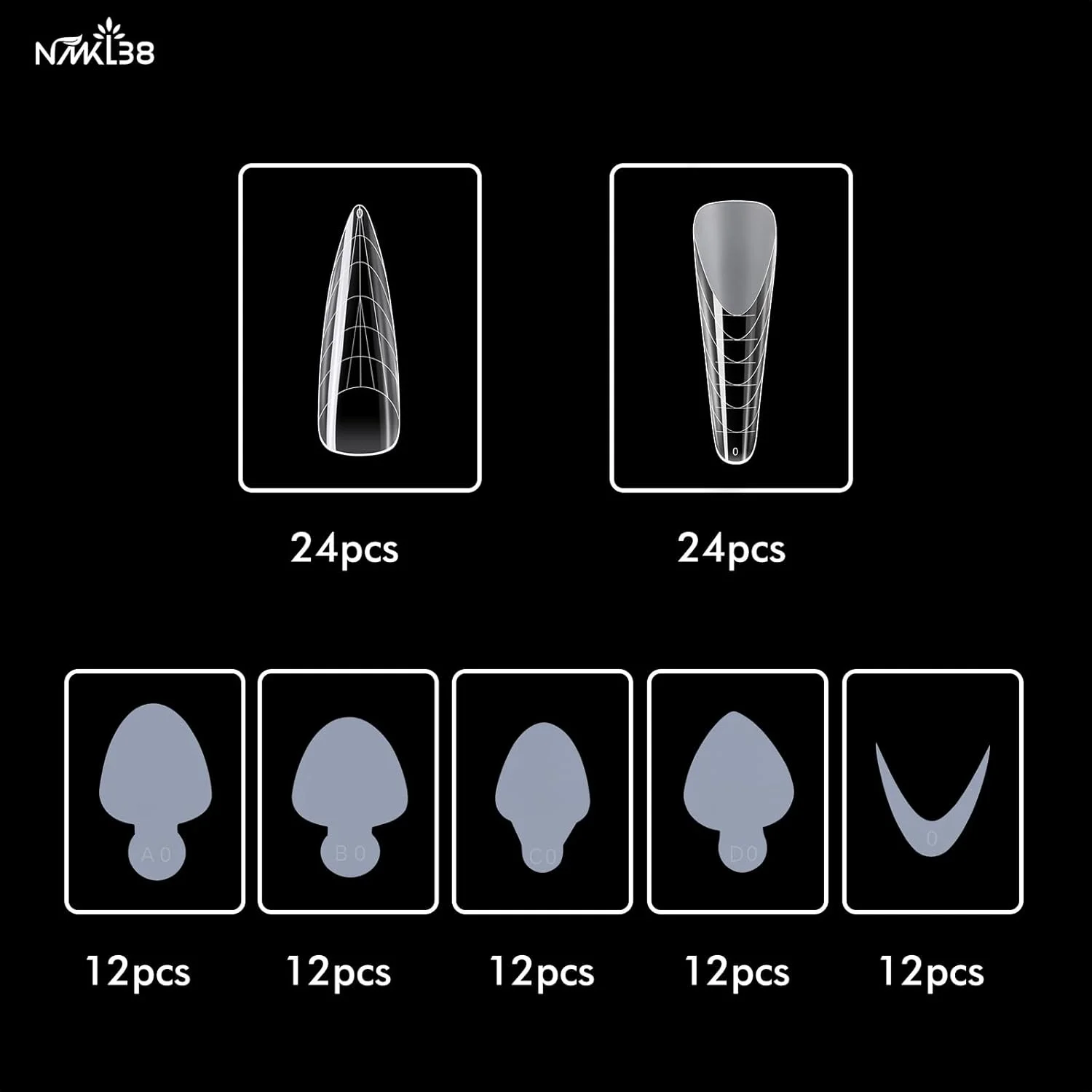 NMKL38 108 عدد قالب دوگانه ناخن، استیکر سیلیکونی فرنچ، فرم آکواریومی اکریلیک، تیپ ناخن قابل استفاده مجدد، قالب های اکستنشن، ابزار مانیکور