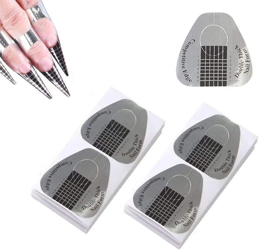 قالب ناخن VNC، 200 عدد قالب ناخن اکریلیک، نوک های نقره ای نعل اسبی برای اکستنشن ناخن، قالب ناخن برای ناخن های اکریلیک، استیکرهای راهنمای فرم اکستنشن ناخن اکریلیک/ژل UV