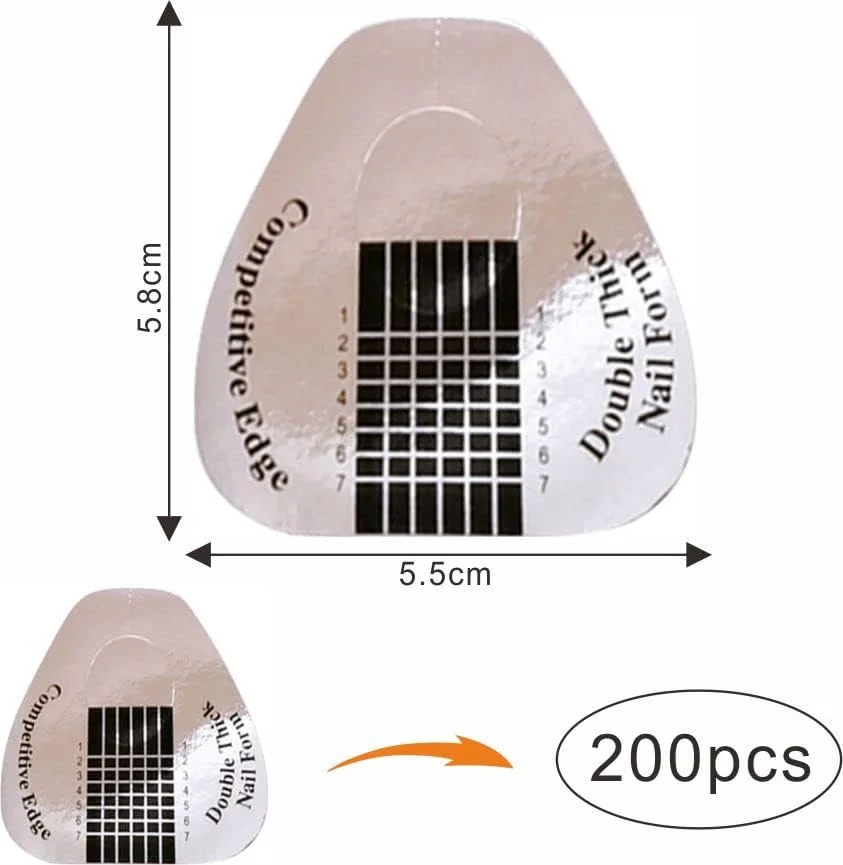 قالب ناخن VNC، 200 عدد قالب ناخن اکریلیک، نوک های نقره ای نعل اسبی برای اکستنشن ناخن، قالب ناخن برای ناخن های اکریلیک، استیکرهای راهنمای فرم اکستنشن ناخن اکریلیک/ژل UV