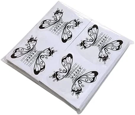 VNC 200 عدد فرم ناخن راهنمای فرم های اکستنشن نوک اکریلیک برچسب رول رنگ سیاه و سفید ابزار مانیکور برای نوک ناخن ژل UV اکریلیک فرم های بلند شکل پروانه ای