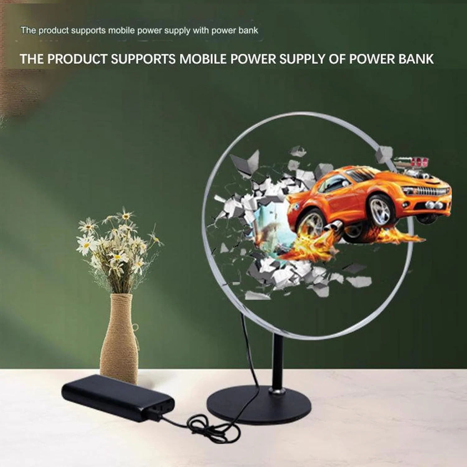 دستگاه تبلیغاتی هولوگرافی سه بعدی ZXFGF-KFUYR با قطر 30 سانتی متر، دارای 256 ال ای دی، نمایش تصویر/ویدئو، چراغ های تبلیغاتی، فن رومیزی، پروژکتور تبلیغاتی