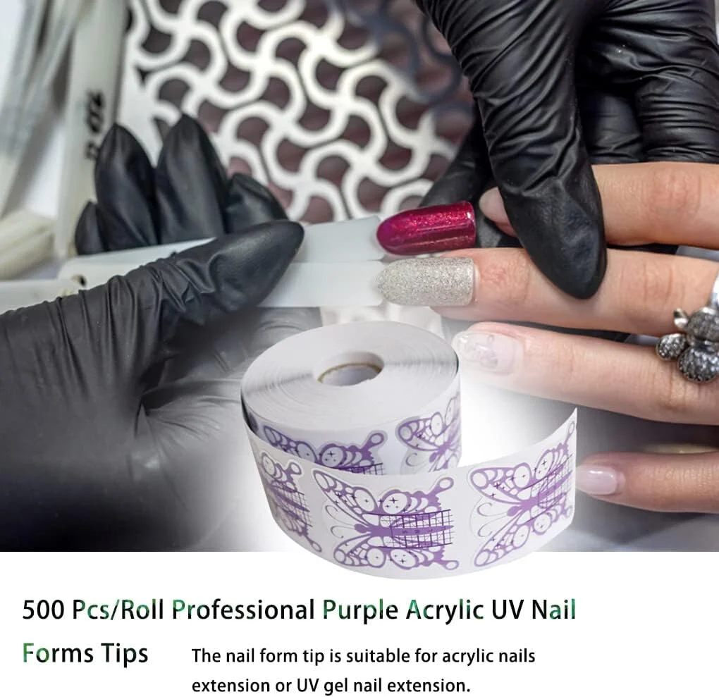 500 عدد فرم ناخن حرفه ای بنفش، راهنمای ساخت اکستنشن، استیکر ژل، کاغذ شابلون، ابزار نگهدارنده