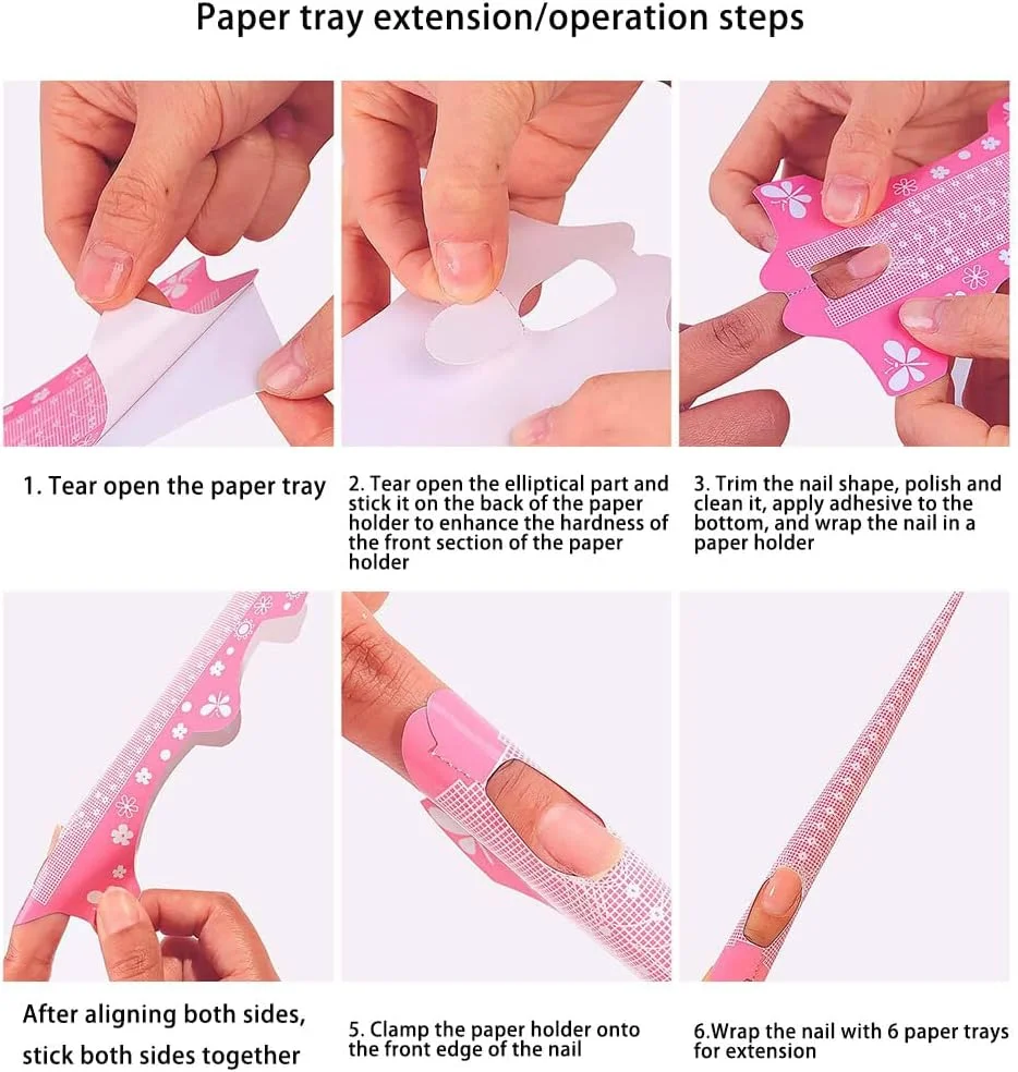 50 عدد فرم ناخن حرفه ای، تیپ های طراحی و اکستنشن ناخن، راهنمای ساخت، استیکرهای ژلی DIY، ابزارهای کاغذی مانیکور