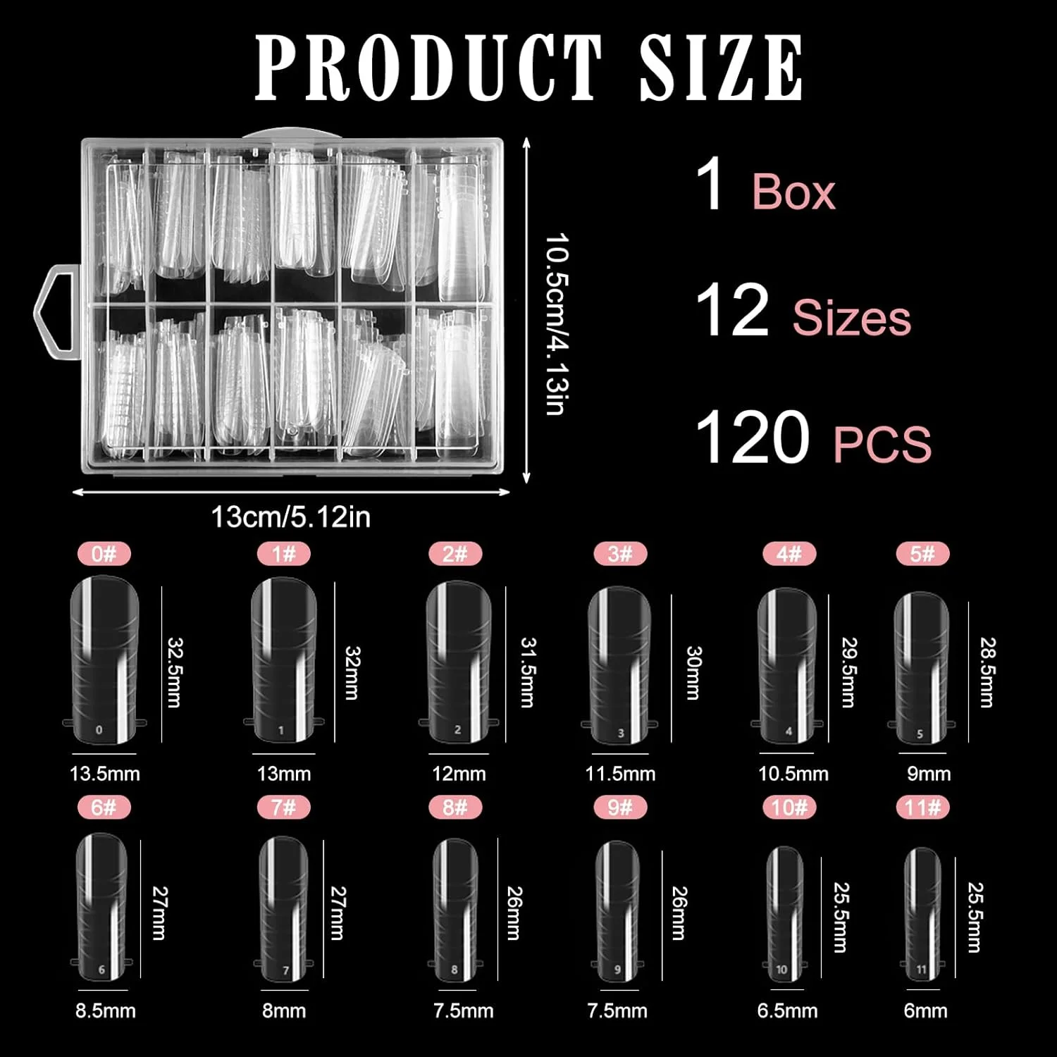 قالب ناخن دوال در 12 سایز، 120 قالب ناخن اکریلیک قابل استفاده مجدد برای ژل UV و اکستنشن ناخن ژل پلیمری و ابزار هنری DIY ناخن برای نوک استیلتو بی نقص، ناخن های مصنوعی و کاربردهای طراحی ناخن