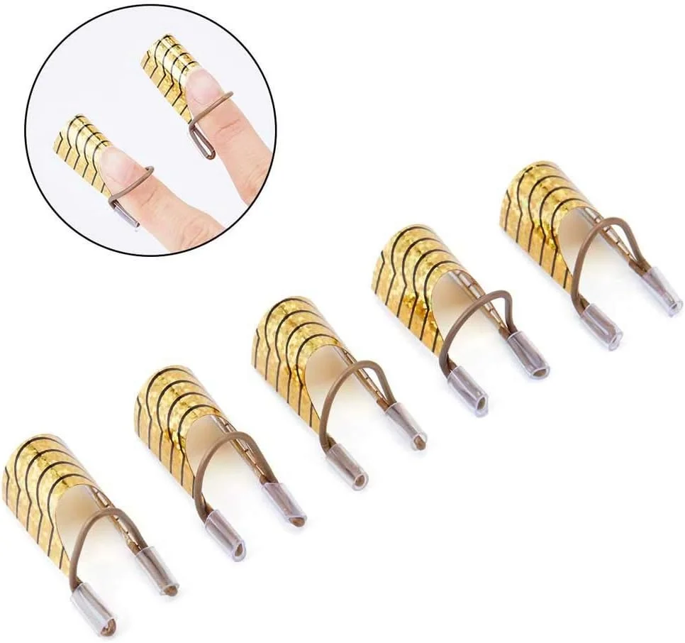 راهنمای فرم های اکستنشن ناخن قابل استفاده مجدد، محافظ نوک ناخن، محافظ ژل UV اکریلیک، فرم های ناخن فرانسوی برای لوازم جانبی مانیکور ناخن، سالن ناخن، لوازم خانگی، 5 عدد. (طلایی)