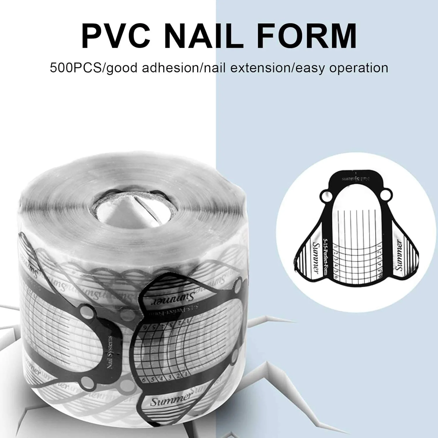 500 عدد/رول فرم ناخن برچسب اکستنشن ناخن خود چسب PVC لوازم جانبی طراحی ناخن، فرم ناخن برای اکریلیک UV ژل ناخن اکستنشن راهنمای برچسب فرم طراحی ناخن