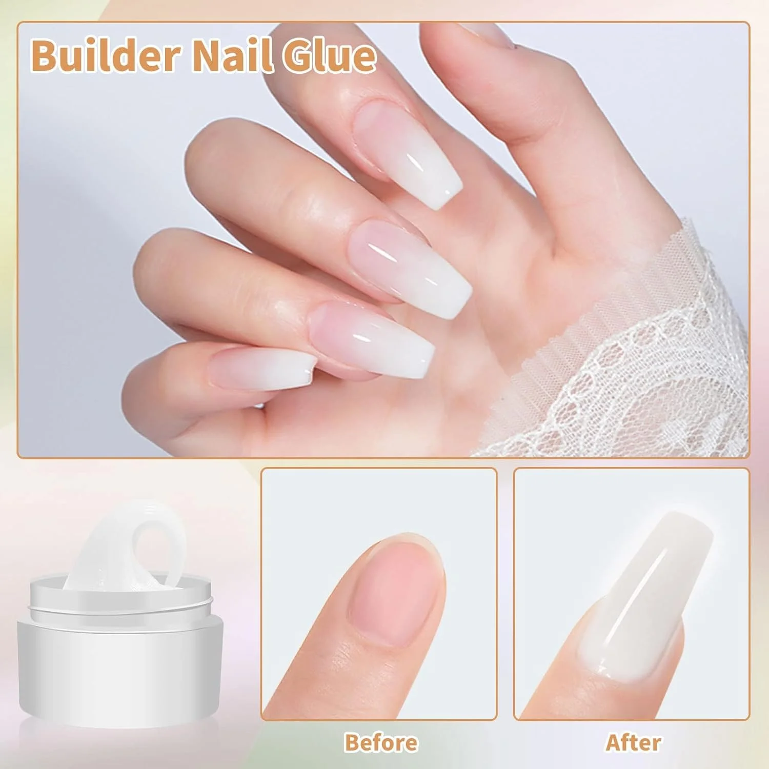 ژل فرم دهنده حرفه ای ناخن، ژل سازنده جامد برای اکستنشن پیشرفته ناخن، فرمول غیر چسبنده، سفید، ایده آل برای ایجاد طرح های سه بعدی هنر ناخن در سالن ها