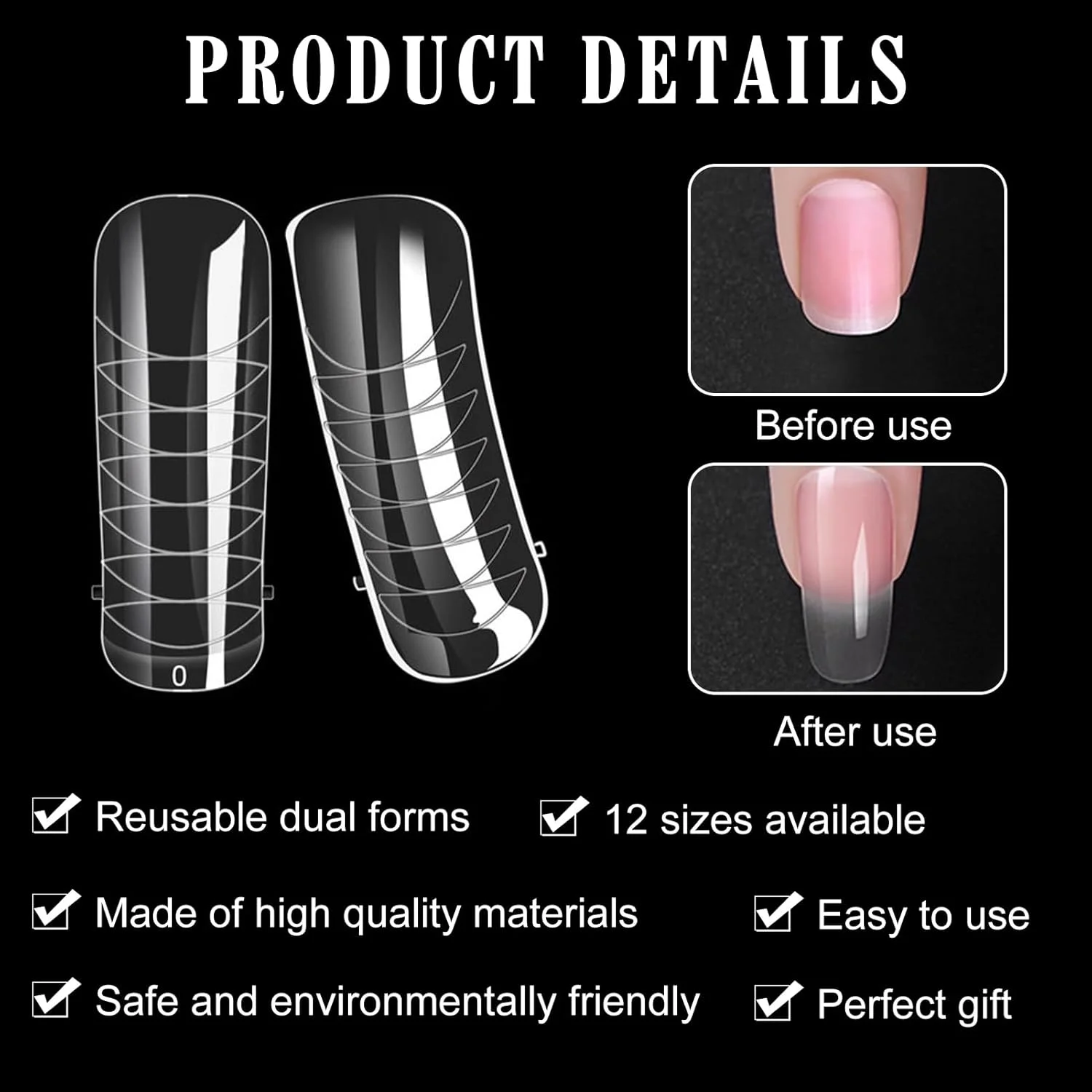 قالب ناخن دوال در 12 سایز، 120 قالب ناخن اکریلیک قابل استفاده مجدد برای ژل UV و اکستنشن ناخن ژل پلیمری و ابزار هنری DIY ناخن برای نوک استیلتو بی نقص، ناخن های مصنوعی و کاربردهای طراحی ناخن