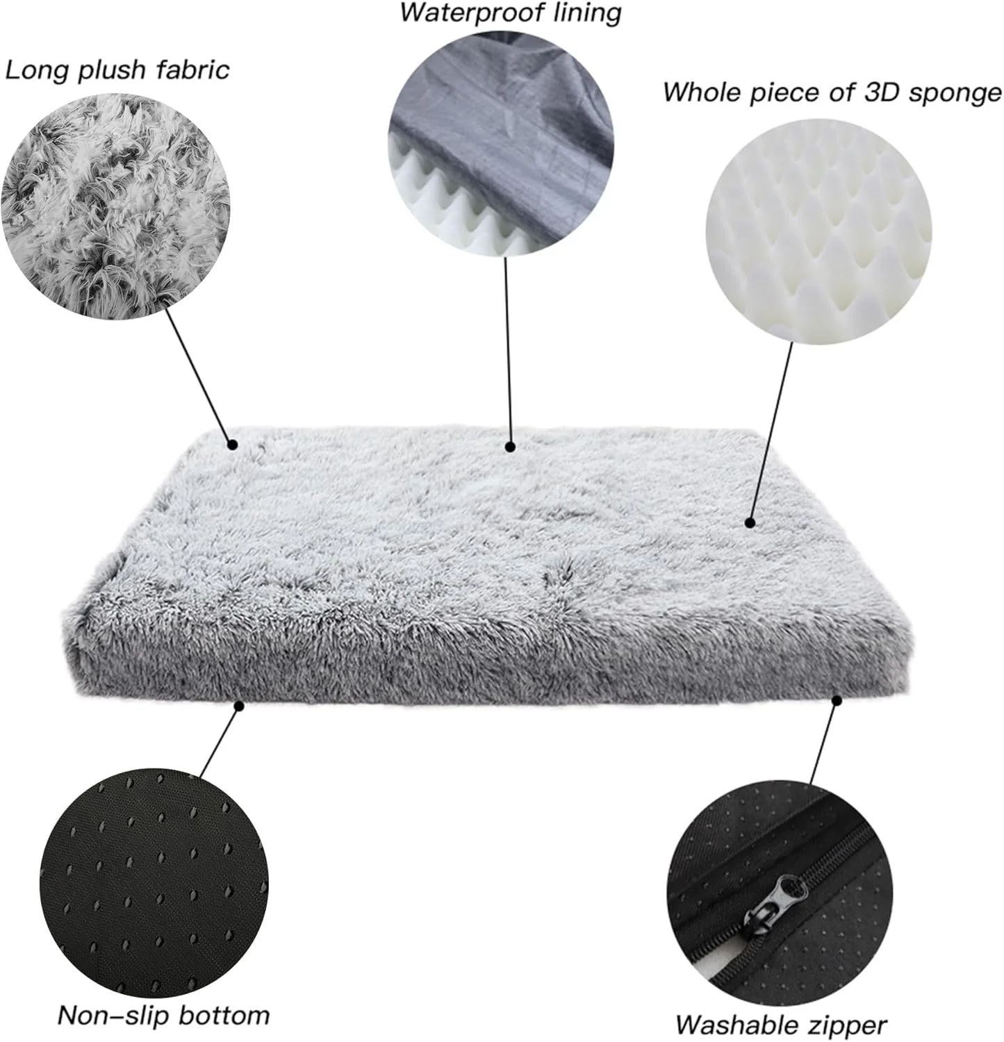 تخت خواب سگ مخملی نرم DELIFIR - تخت خواب راحت و قابل شستشو برای گربه و سگ، زیره ضد آب و ضد لغزش، تشک خواب حیوانات خانگی برای سگ ها، گربه ها و توله سگ های کوچک، متوسط و بزرگ (خاکستری سفید، 75 * 50 * 8 سانتی متر)