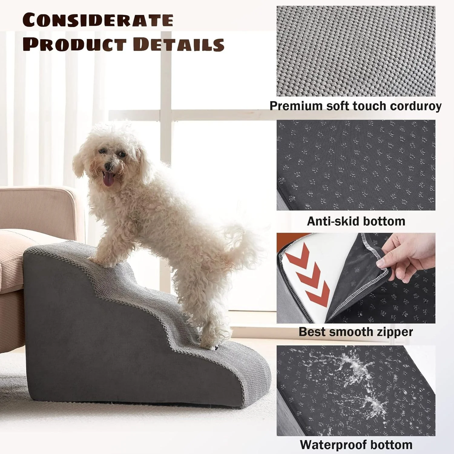 پله و رمپ سگ با فوم متراکم برای تخت و مبل، پله های سه لایه فوق العاده پهن حیوانات خانگی با روکش پارچه ای ضد آب و بادوام و ضد لغزش، پله های شیب دار سگ مناسب برای سگ ها و گربه های کوچک یا مفاصل حیوانات خانگی (خاکستری) پله و رمپ سگ با فوم متراکم برای تخت و مبل، پله های سه لایه فوق العاده پهن حیوانات خانگی با روکش پارچه ای ضد آب و بادوام و ضد لغزش، پله های شیب دار سگ مناسب برای سگ ها و گربه های کوچک یا مفاصل حیوانات خانگی (خاکستری)