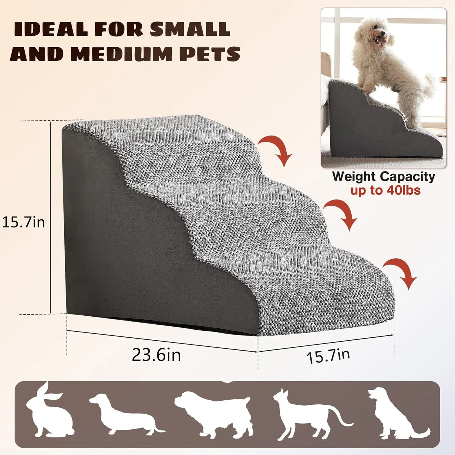 پله و رمپ سگ با فوم متراکم برای تخت و مبل، پله های سه لایه فوق العاده پهن حیوانات خانگی با روکش پارچه ای ضد آب و بادوام و ضد لغزش، پله های شیب دار سگ مناسب برای سگ ها و گربه های کوچک یا مفاصل حیوانات خانگی (خاکستری) پله و رمپ سگ با فوم متراکم برای تخت و مبل، پله های سه لایه فوق العاده پهن حیوانات خانگی با روکش پارچه ای ضد آب و بادوام و ضد لغزش، پله های شیب دار سگ مناسب برای سگ ها و گربه های کوچک یا مفاصل حیوانات خانگی (خاکستری)