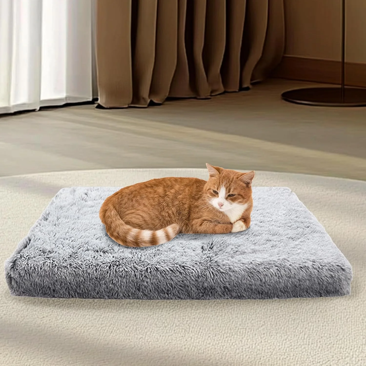 تخت خواب سگ مخملی نرم DELIFIR - تخت خواب راحت و قابل شستشو برای گربه و سگ، زیره ضد آب و ضد لغزش، تشک خواب حیوانات خانگی برای سگ ها، گربه ها و توله سگ های کوچک، متوسط و بزرگ (خاکستری سفید، 75 * 50 * 8 سانتی متر)