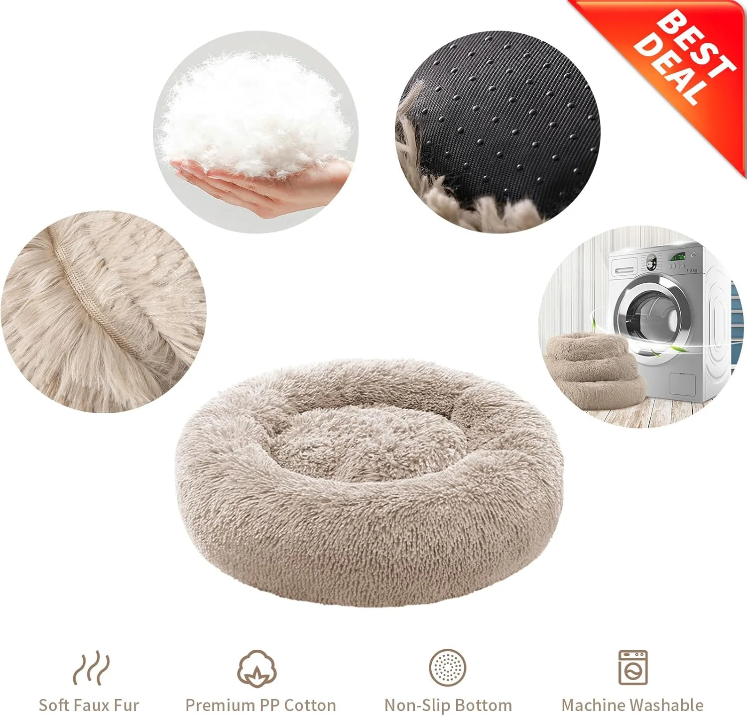 تخت خواب دوناتی آرامش بخش سگ YOJOGEE برای سگ ها و گربه های کوچک و متوسط، تخت خواب توله سگ قابل شستشو، ضد لغزش، مخمل خواب دار، گرم کننده، گرد، خز مصنوعی تخت خواب دوناتی آرامش بخش سگ YOJOGEE برای سگ ها و گربه های کوچک و متوسط، تخت خواب توله سگ قابل شستشو، ضد لغزش، مخمل خواب دار، گرم کننده، گرد، خز مصنوعی