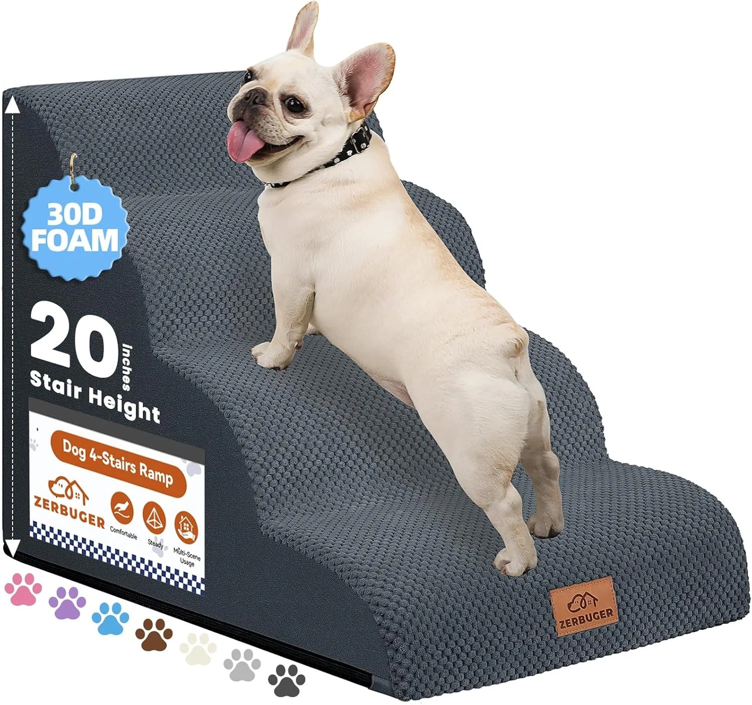 پله و رمپ سگ Zerbuger برای تخت 40 تا 50 سانتیمتری، پله 3 مرحلهای گربه برای مبل و صندلی، رمپ 4 مرحلهای سگ برای تخت و پنجره بلند، روکش پارچهای بادوام و ضد لغزش برای داخل خانه (خاکستری تیره - 50 سانتیمتر، مناسب حیوانات خانگی، 4) پله و رمپ سگ Zerbuger برای تخت 40 تا 50 سانتیمتری، پله 3 مرحلهای گربه برای مبل و صندلی، رمپ 4 مرحلهای سگ برای تخت و پنجره بلند، روکش پارچهای بادوام و ضد لغزش برای داخل خانه (خاکستری تیره - 50 سانتیمتر، مناسب حیوانات خانگی، 4)