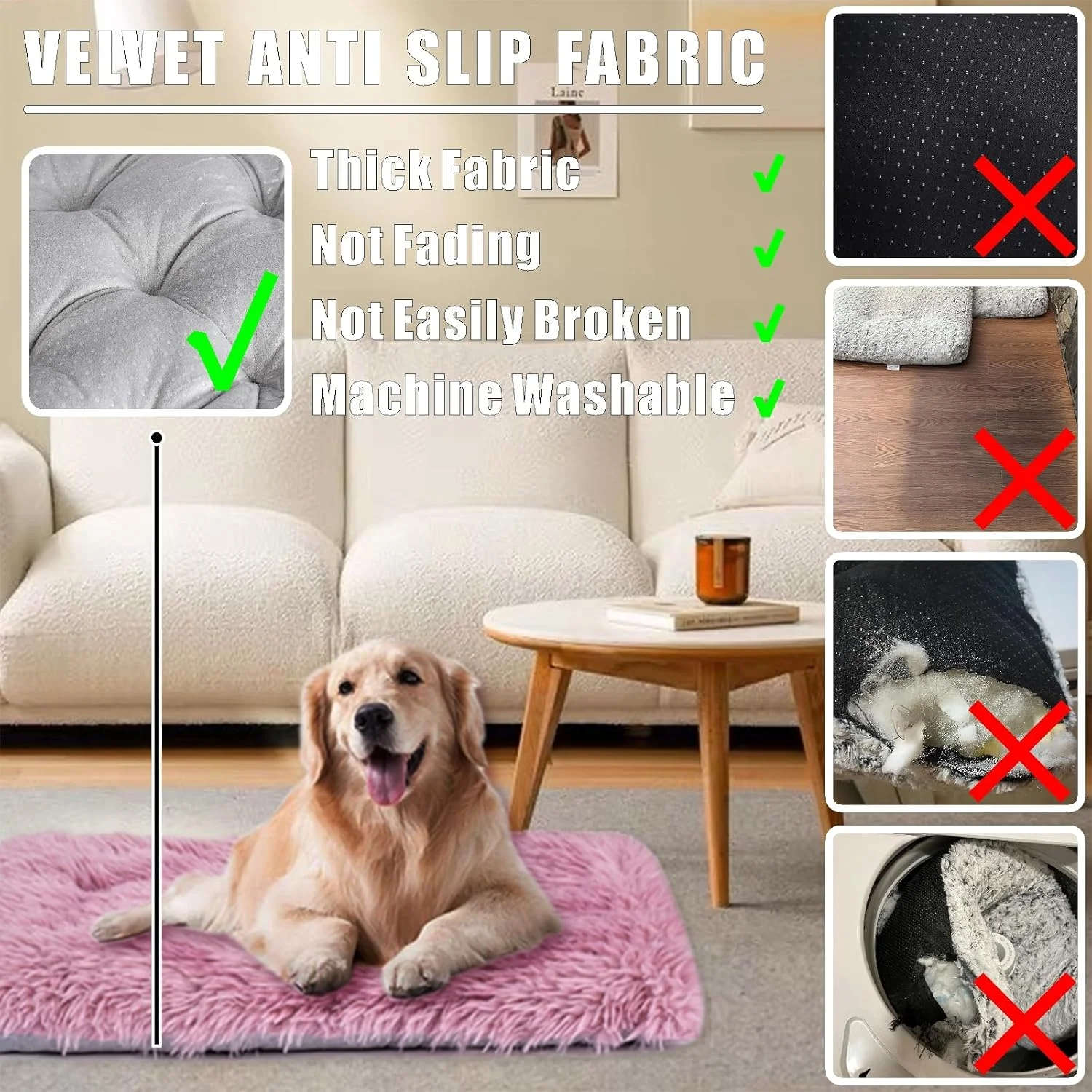 تخت سگ قابل شستشو در ماشین لباسشویی WONDER MIRACLE، پد لوکس مخملی برای باکس سگ و تخت گربه، تشک ضد لغزش برای لانه، تخت خواب کرکی حیوانات خانگی برای نژادهای سگ بزرگ، متوسط و کوچک (61 در 46 سانتی متر، صورتی کالباسی) تخت سگ قابل شستشو در ماشین لباسشویی WONDER MIRACLE، پد لوکس مخملی برای باکس سگ و تخت گربه، تشک ضد لغزش برای لانه، تخت خواب کرکی حیوانات خانگی برای نژادهای سگ بزرگ، متوسط و کوچک (61 در 46 سانتی متر، صورتی کالباسی)