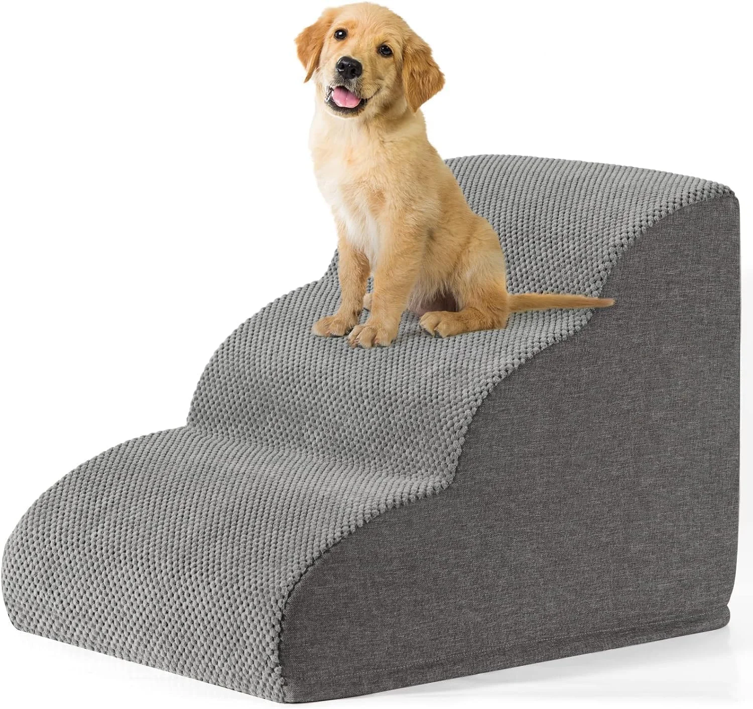 رمپ پله سگ YKingder برای تخت و مبل، پله های حیوانات خانگی فوق العاده پهن با روکش پارچه ای بادوام ضد لغزش و ضد آب، پله های شیب دار سگ پسند، خاکستری، 3 طبقه