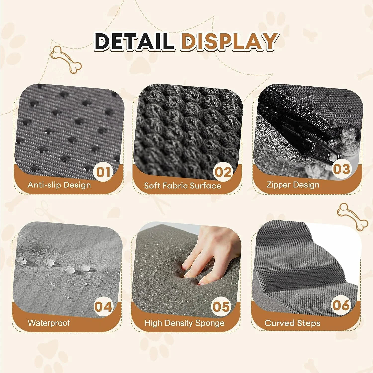 رمپ پله سگ YKingder برای تخت و مبل، پله های حیوانات خانگی فوق العاده پهن با روکش پارچه ای بادوام ضد لغزش و ضد آب، پله های شیب دار سگ پسند، خاکستری، 3 طبقه رمپ پله سگ YKingder برای تخت و مبل، پله های حیوانات خانگی فوق العاده پهن با روکش پارچه ای بادوام ضد لغزش و ضد آب، پله های شیب دار سگ پسند، خاکستری، 3 طبقه