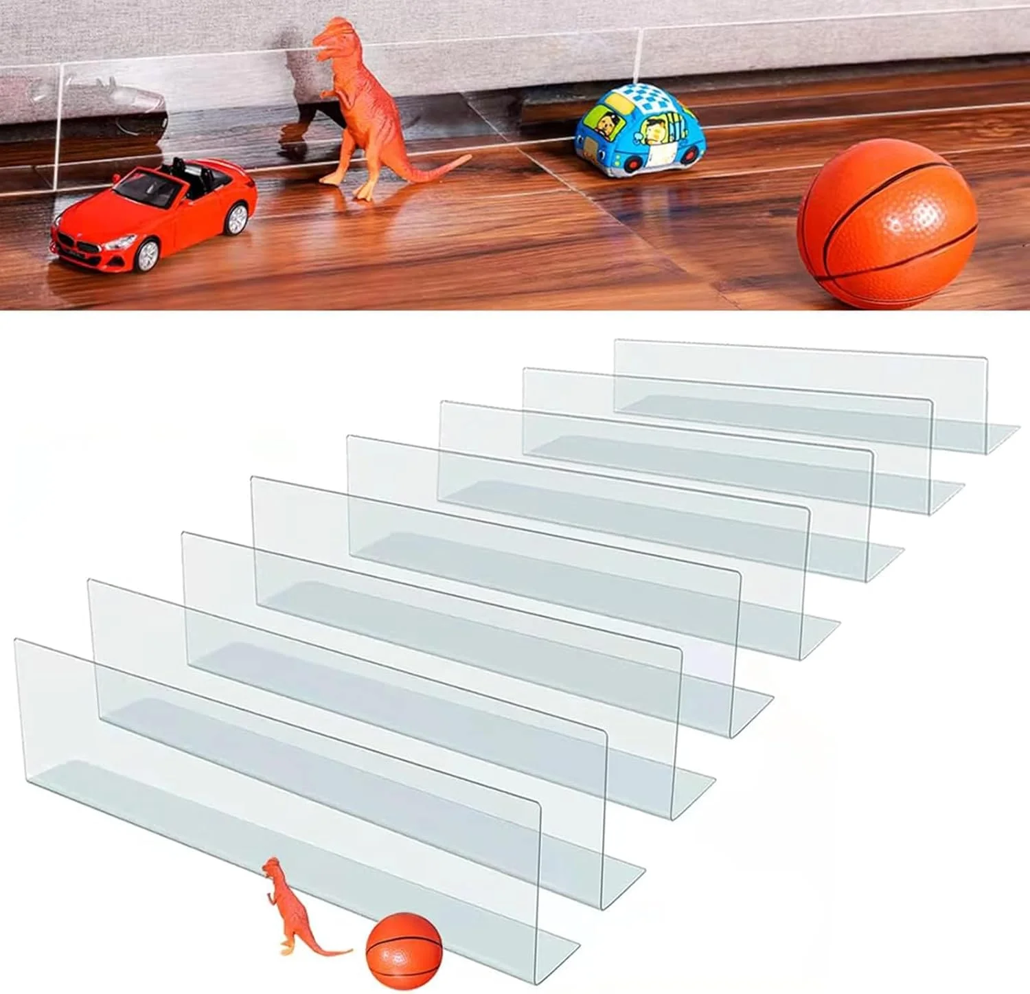 مسدود کننده زیر مبل فروشگاه سفید برای حیوانات خانگی، سپر شکاف، مسدود کننده اسباب بازی برای مبلمان، متوقف کننده سگ و گربه، PVC ایمنی قابل تنظیم شفاف، مسدود کننده اسباب بازی برای مانع تخت مبل با چسب قوی/8+1