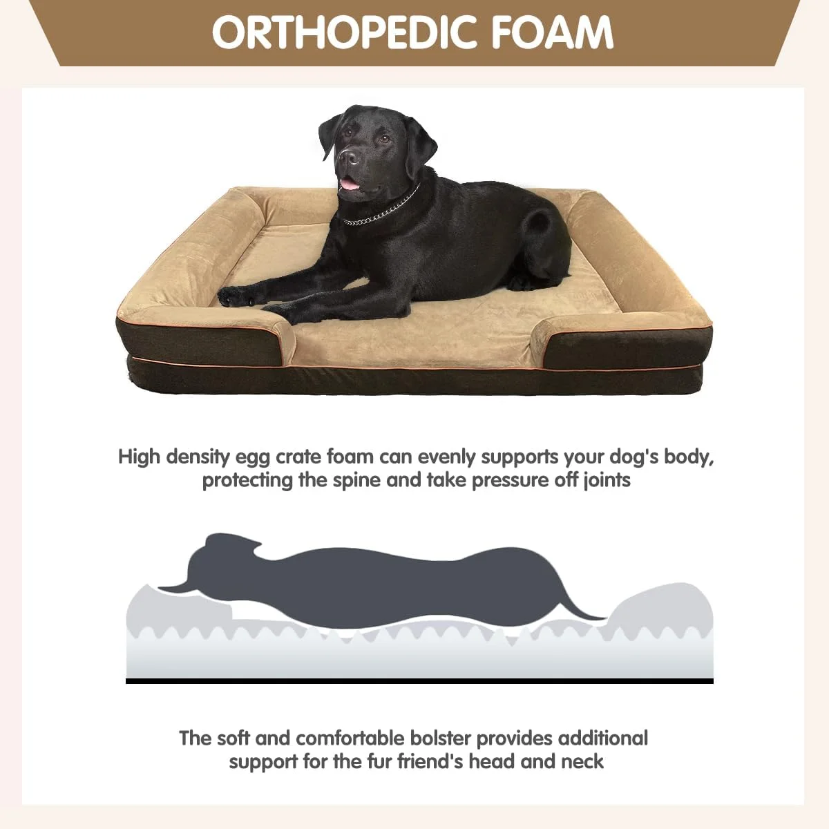 تخت خواب بزرگ سگ، تخت مبل حیوانات خانگی با روکش قابل شستشو و پد خنک کننده، فوم حافظه دار ارتوپدی و پایه ضد لغزش - تخت خواب بادوام حیوانات خانگی برای سگ های بزرگ، حیوانات خانگی چندگانه، قابل شستشو در ماشین لباسشویی، تمام فصل، قهوه ای