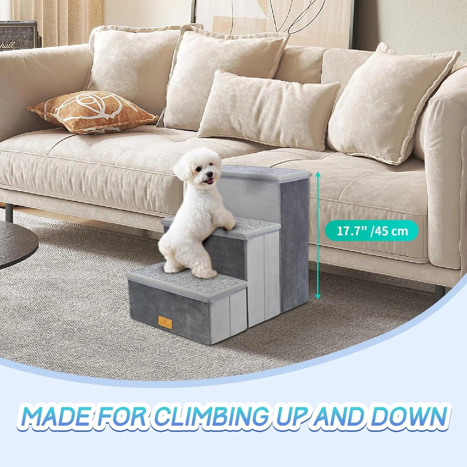 پله سگ با محفظه ذخیره سازی، پله های 3 مرحله ای حیوانات خانگی برای سگ ها و گربه های بزرگ/متوسط/کوچک مسن، رمپ پله های تاشو و محکم ضد لغزش برای بالا رفتن از تخت، مبل، ماشین، 45 سانتی متر ارتفاع، تحمل وزن تا 50 کیلوگرم (خاکستری تاهیتی) پله سگ با محفظه ذخیره سازی، پله های 3 مرحله ای حیوانات خانگی برای سگ ها و گربه های بزرگ/متوسط/کوچک مسن، رمپ پله های تاشو و محکم ضد لغزش برای بالا رفتن از تخت، مبل، ماشین، 45 سانتی متر ارتفاع، تحمل وزن تا 50 کیلوگرم (خاکستری تاهیتی)