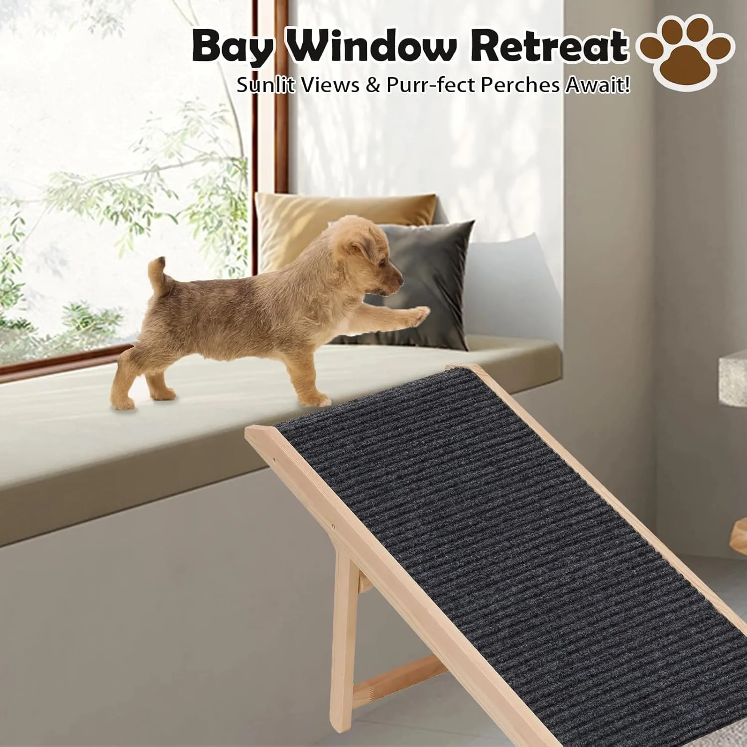 رمپ سگ Strayelf، رمپ حیوانات خانگی چوبی قابل تنظیم با سطح فرش ضد لغزش، رمپ پد کششی قابل حمل تاشو برای مبل، تخت، ماشین (60 سانتی متر)