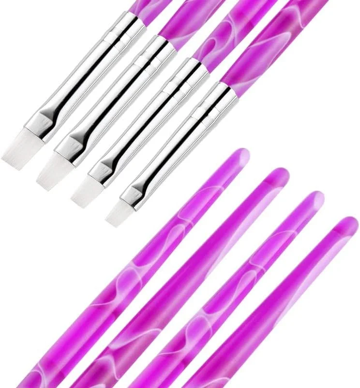 ست 4 عددی قلم طراحی ناخن تخت اکریلیک، برس های طراحی و نقاشی ژل پولیش، نوک های مارپیچی بنفش برای ابزار مانیکور DIY Shoark