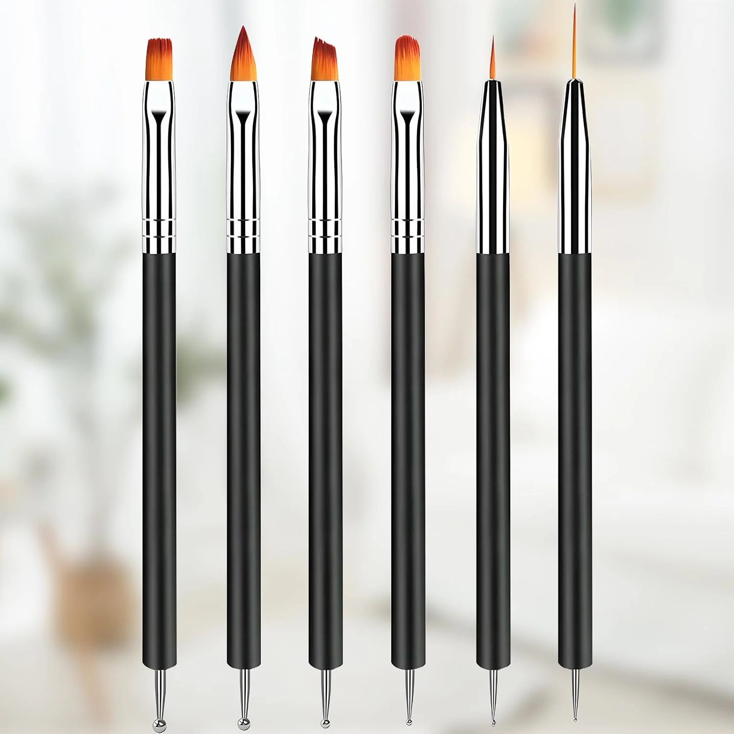 ست 6 عددی قلم طراحی ناخن دو طرفه: قلم موی ظریف، قلم نقطه گذاری، ژل اکستنشن ناخن، ژل بیلدر برای مانیکور DIY ست 6 عددی قلم طراحی ناخن دو طرفه: قلم موی ظریف، قلم نقطه گذاری، ژل اکستنشن ناخن، ژل بیلدر برای مانیکور DIY