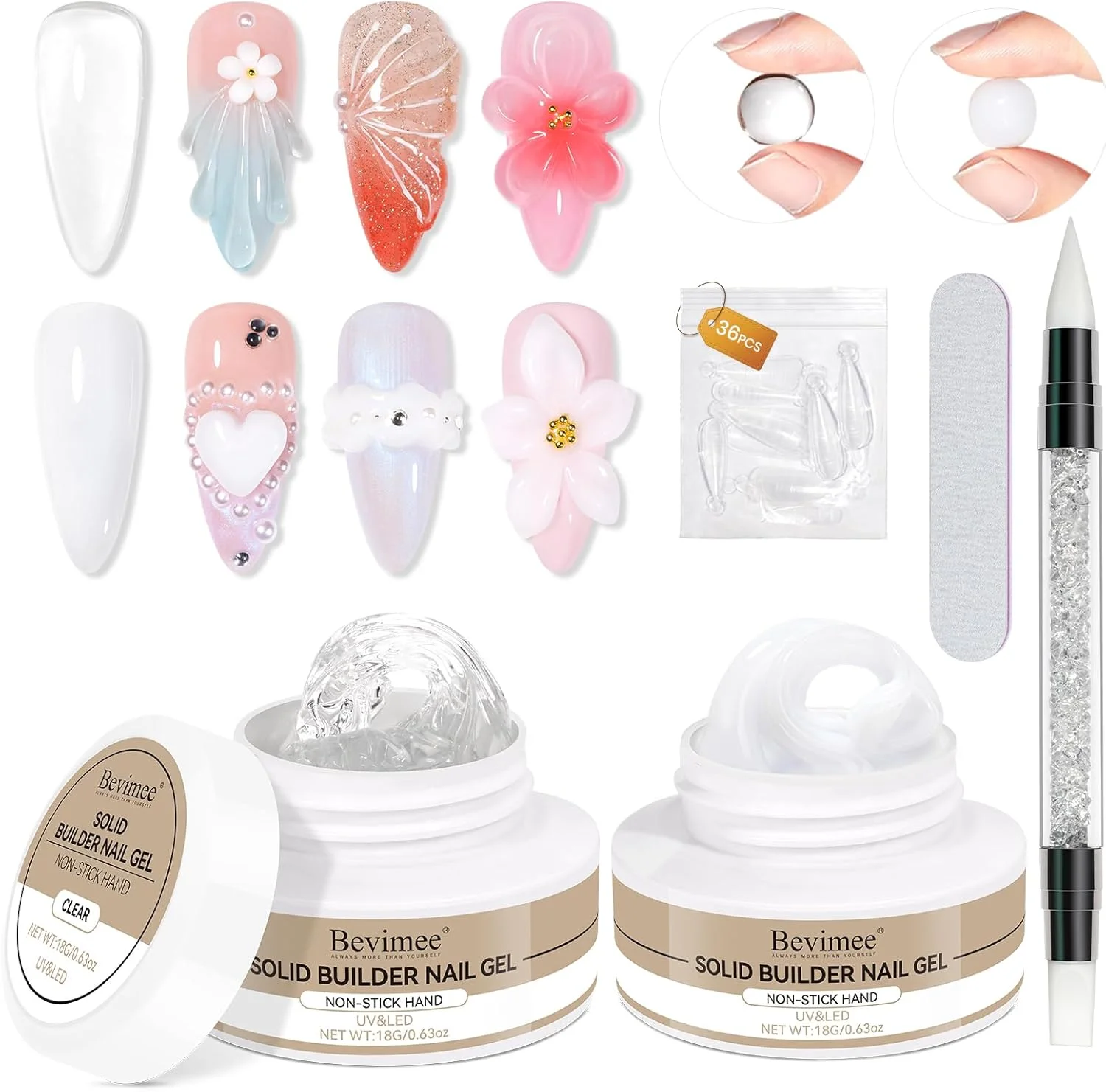 ژل بیلدر جامد Bevimee برای ناخن 2 عددی، ژل مجسمهسازی 3D هنر ناخن بدون چسبندگی به دست، شفاف و سفید، ژلهای سخت برای مدلسازی ناخن، مجسمهسازی، اکستنشن ناخن UV/Led مانیکور DIY در خانه 18 گرم ژل بیلدر جامد Bevimee برای ناخن 2 عددی، ژل مجسمهسازی 3D هنر ناخن بدون چسبندگی به دست، شفاف و سفید، ژلهای سخت برای مدلسازی ناخن، مجسمهسازی، اکستنشن ناخن UV/Led مانیکور DIY در خانه 18 گرم
