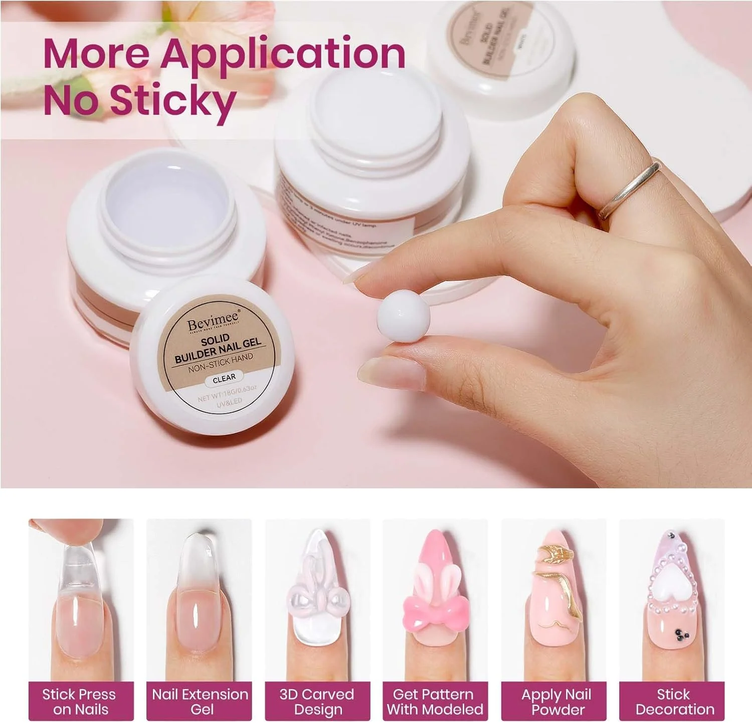 ژل بیلدر جامد Bevimee برای ناخن 2 عددی، ژل مجسمهسازی 3D هنر ناخن بدون چسبندگی به دست، شفاف و سفید، ژلهای سخت برای مدلسازی ناخن، مجسمهسازی، اکستنشن ناخن UV/Led مانیکور DIY در خانه 18 گرم ژل بیلدر جامد Bevimee برای ناخن 2 عددی، ژل مجسمهسازی 3D هنر ناخن بدون چسبندگی به دست، شفاف و سفید، ژلهای سخت برای مدلسازی ناخن، مجسمهسازی، اکستنشن ناخن UV/Led مانیکور DIY در خانه 18 گرم