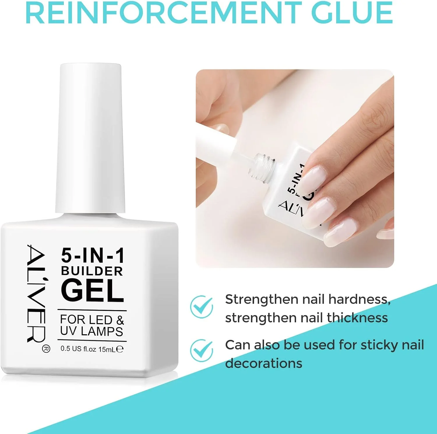 ژل بیلدر Bieyoc، ژل بیلدر 5 در 1 ناخن و ژل تقویت کننده بیس ژل، ژل بیلدر شفاف و صورتی رنگ در یک بطری 15 میلی لیتری، اکستنشن ناخن ژل سخت بدون فرم ناخن ژل بیلدر