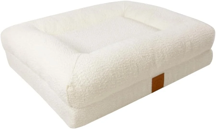 تخت خواب کوچک سگ - تخت حیوانات خانگی زیبا با پارچه بوکله سفید - روکش قابل جابجایی و شستشو - فوم جعبه تخم مرغی برای پشتیبانی از مفاصل (عرض: 73 x عمق 58 x ارتفاع: 15 سانتی متر). AND Paws Co. تخت خواب کوچک سگ - تخت حیوانات خانگی زیبا با پارچه بوکله سفید - روکش قابل جابجایی و شستشو - فوم جعبه تخم مرغی برای پشتیبانی از مفاصل (عرض: 73 x عمق 58 x ارتفاع: 15 سانتی متر). AND Paws Co.