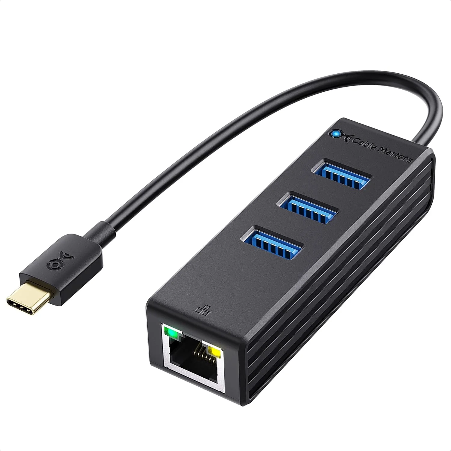 هاب 4 در 1 USB C Cable Matters با اترنت، پشتیبانی از گیگابیت اترنت (شبکه USB C، آداپتور USB C به اترنت، هاب اترنت USB C، آداپتور تاندربولت اترنت) با شبکه 10/100/1000 مگابیت در ثانیه - مشکی