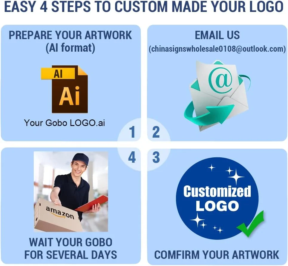 پروژکتور لوگو گوبو LED سفارشی Ving، نور تبلیغاتی پروژکتور گوبو LED مشکی 10 وات (همراه با گوبوهای شیشه ای استاتیک 1 رنگ سفارشی)