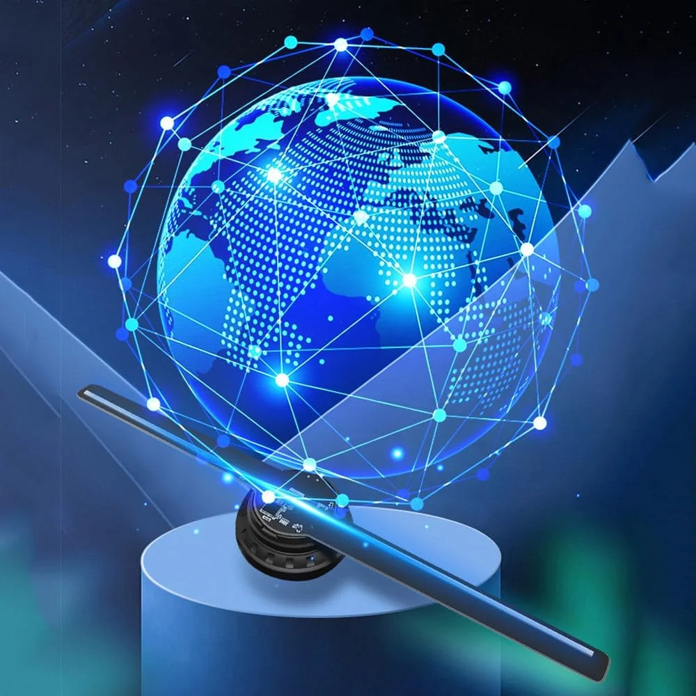 فن هولوگرام سه بعدی مینی TXBMLDPY، فن نمایش تبلیغاتی، دستگاه تبلیغاتی LED با کیفیت HD با چشم غیر مسلح، با 224 مهره نور LED و 16 گیگابایت رم، برای هالووین، بارها، مهمانی ها، رویدادها، نسخه انگلستان