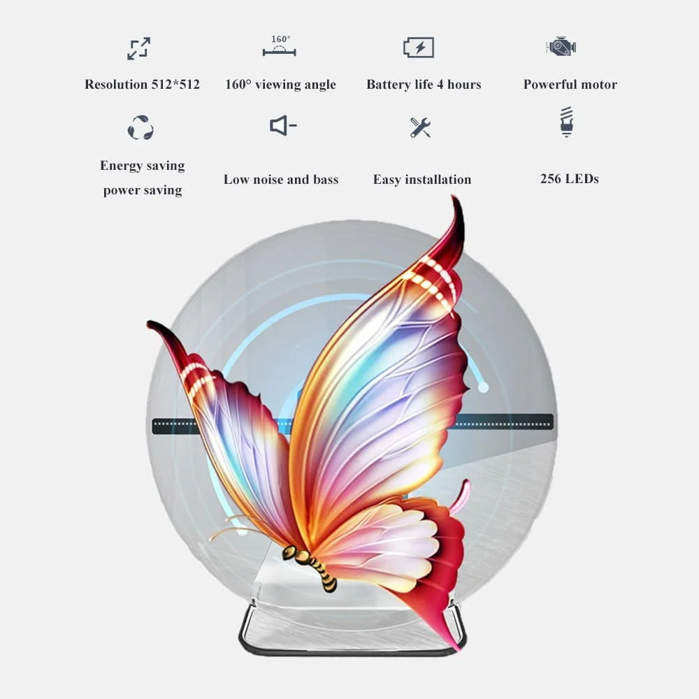 فن نمایشگر تبلیغاتی هولوگرافیک TXBMLDPY، فن مینی هولوگرام سه بعدی با کنترل از راه دور و زاویه دید 160 درجه، 256 مهره LED، رزولوشن 512 * 512PX، فن رومیزی برای مرکز خرید، فروشگاه، بار، UK