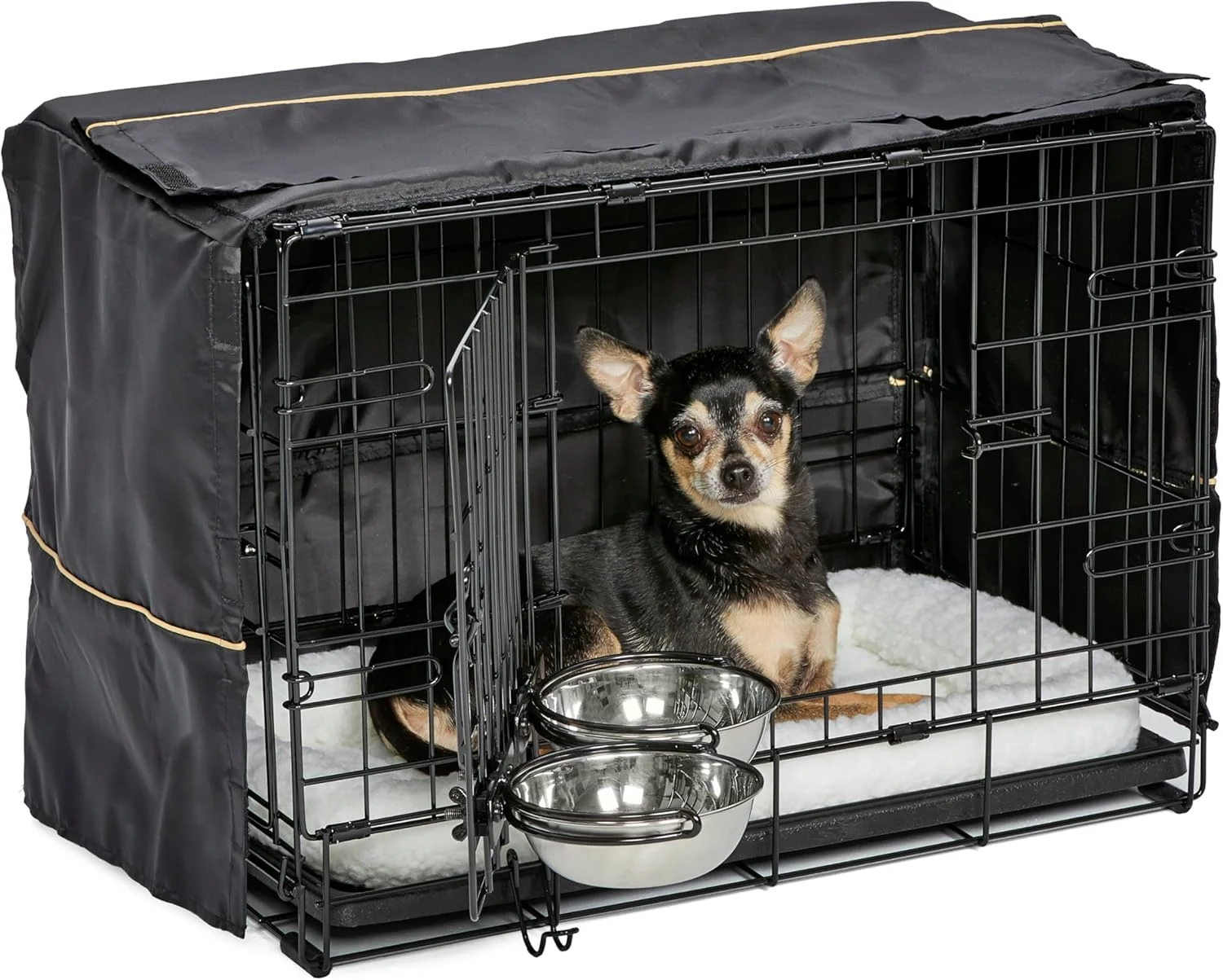 کیت استارتر باکس سگ iCrate از MidWest Homes for Pets | سایز 22 اینچ مناسب برای نژادهای خیلی کوچک (وزن تا 5.5 کیلوگرم) || شامل باکس، تخت حیوانات خانگی، 2 کاسه و روکش