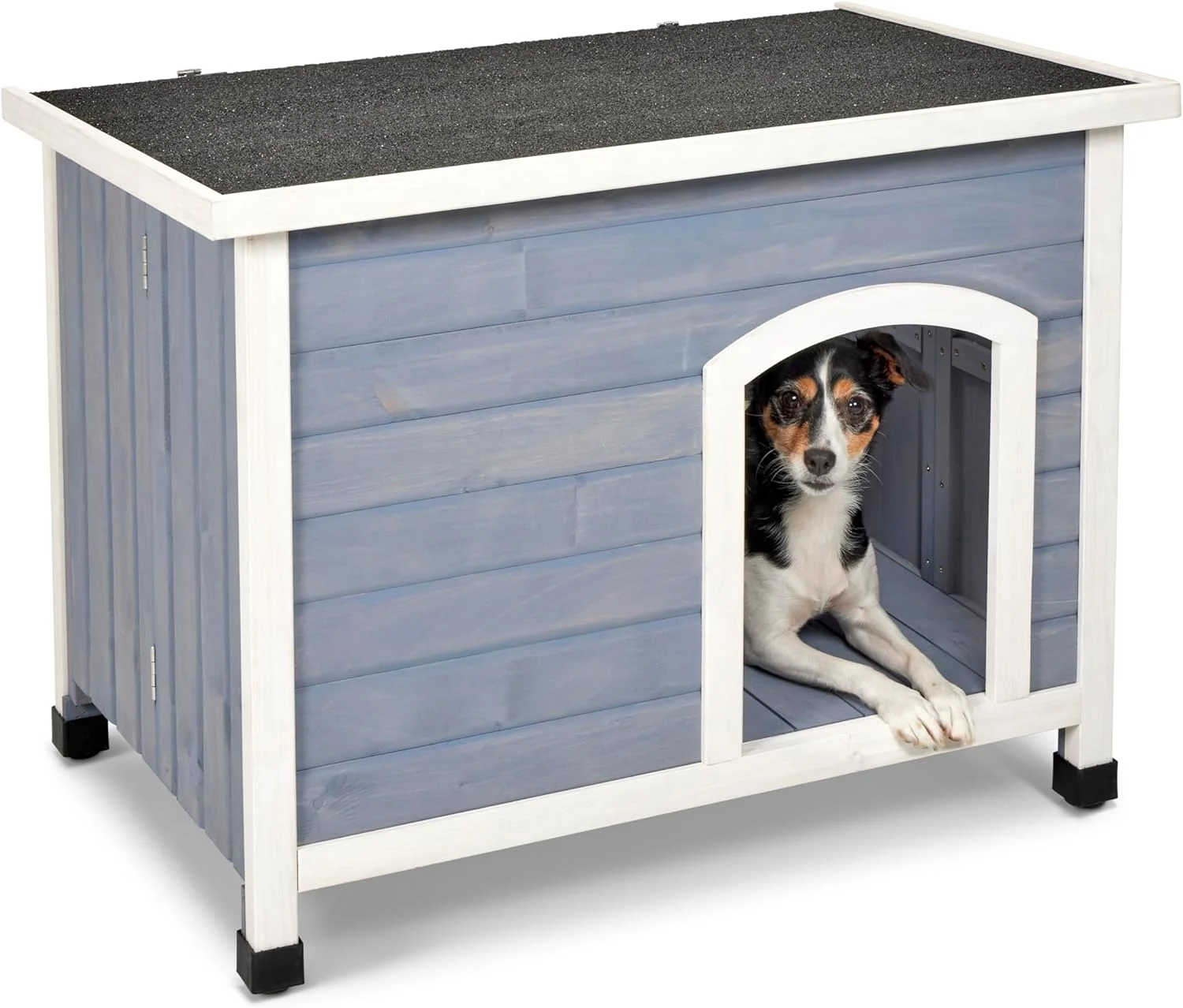 خانه سگ چوبی تاشو Eilio از MidWest Homes for Pets، بدون نیاز به ابزار برای مونتاژ، 54.61 سانتی متر طول × 85 سانتی متر عرض × 64.11 سانتی متر ارتفاع، ایده آل برای نژادهای کوچک سگ، خاکستری