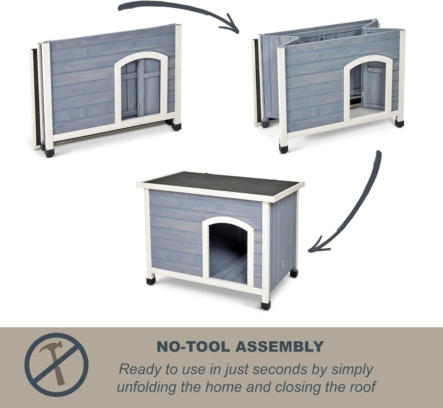 خانه سگ چوبی تاشو Eilio از MidWest Homes for Pets، بدون نیاز به ابزار برای مونتاژ، 54.61 سانتی متر طول × 85 سانتی متر عرض × 64.11 سانتی متر ارتفاع، ایده آل برای نژادهای کوچک سگ، خاکستری