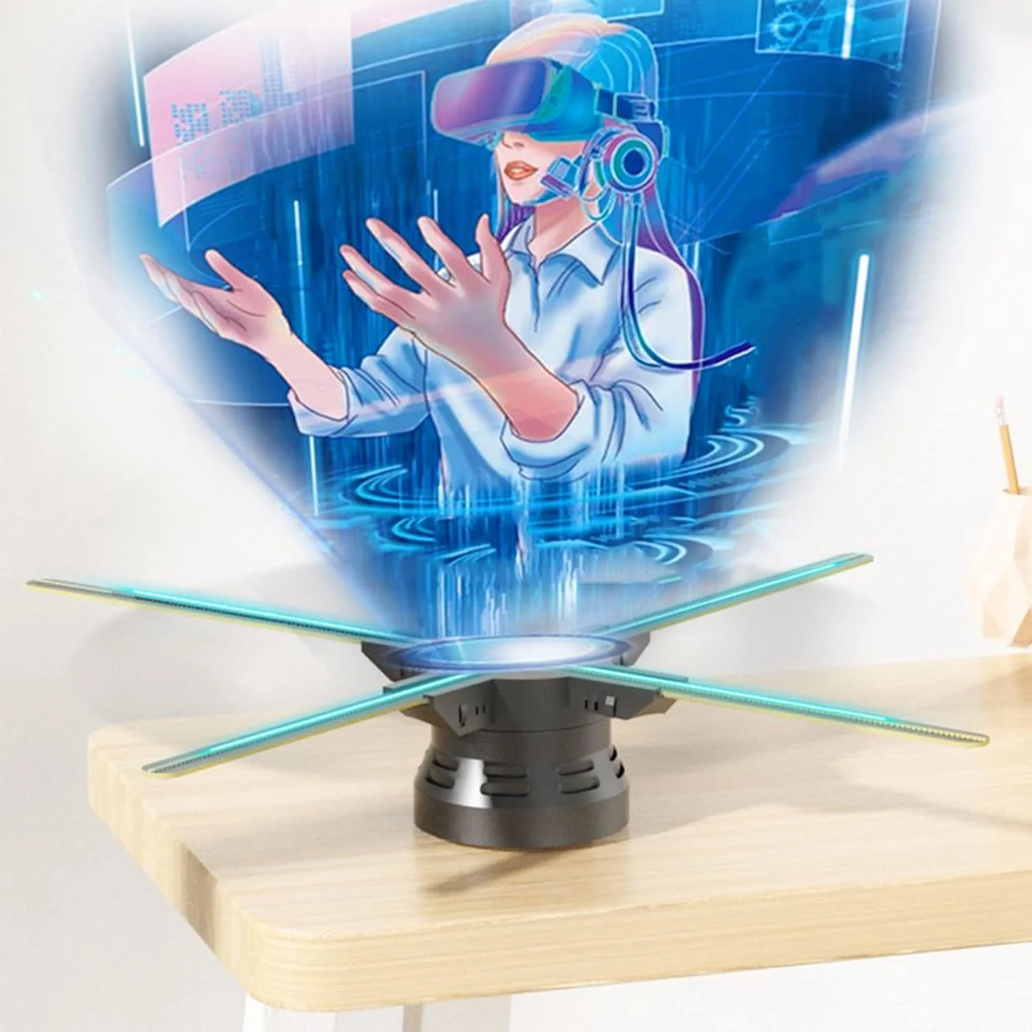 پروژکتور فن هولوگرافیک سه بعدی STMKB با وای فای و رزولوشن 2000 * 720، ارائه جلوه بصری سه بعدی HD با چشم غیر مسلح برای کریسمس، فروشگاه ها، بارها، کازینوها، ایجاد جذابیت برای محصولات یا رویدادهای شما